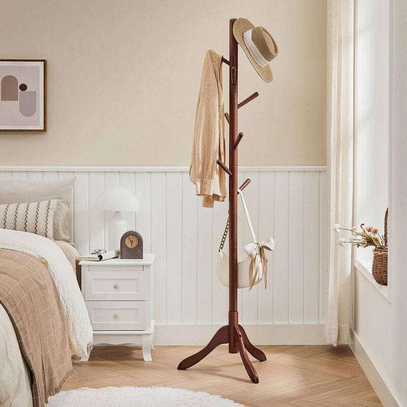 Heavy Duty Solid Wood Coat Rack with Multiple Hooks for Entryway or Office