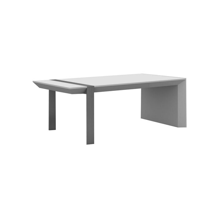 Hexy 48 Inch Coffee Table, Rectangular, White Wood Finish, Chrome Steel - Benzara