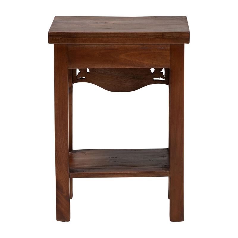 bali & pari Alexandra Handcarved Mahogany Wood Nightstand &ndash; Decorative Accent Table with Lower Shelf, Traditional Artisan Furniture image number 4
