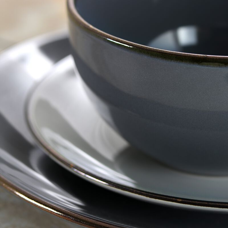 Elama Tahitian Grand 16 Piece Stoneware Dinnerware Set in Gray