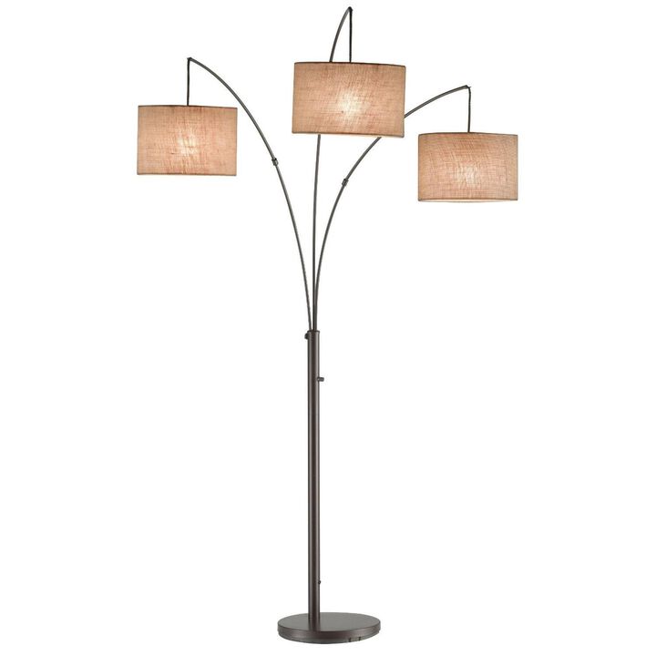 Modern 3 Light Arch Floor Lamp in Antique Bronze with Drum Style Shades