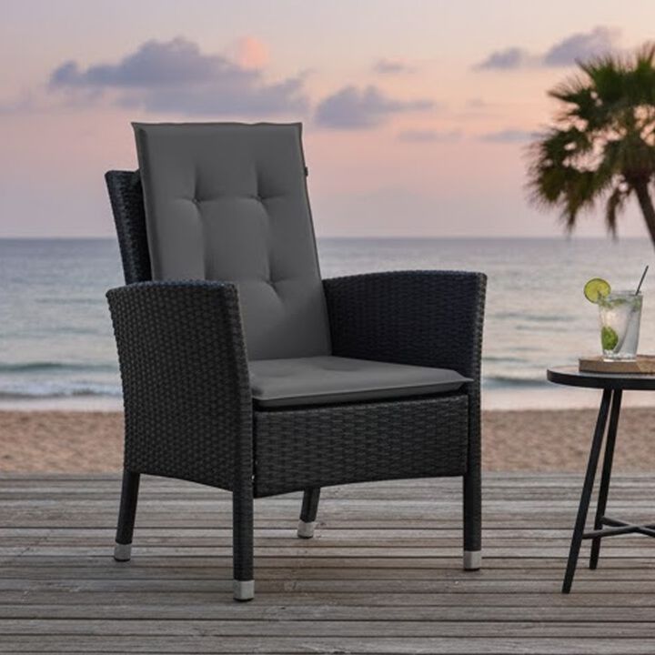 Outdoor Cushions for High Back Chair, Set of 2, Gray Fabric, 47 Inch - Benzara