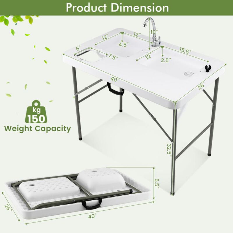 Hivvago Fish Cleaning Table with 2 Sinks and 360&deg; Rotatable Fauce