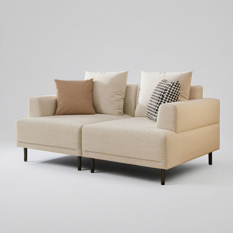 Upholstered Linen Fabric Sofa 2-Seater 66.14" Beige