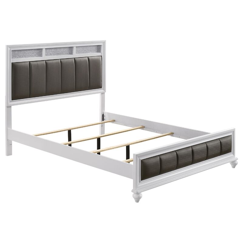 Dini 4pc Queen Bedroom Set, Gray Faux Leather Grid Upholstery, White