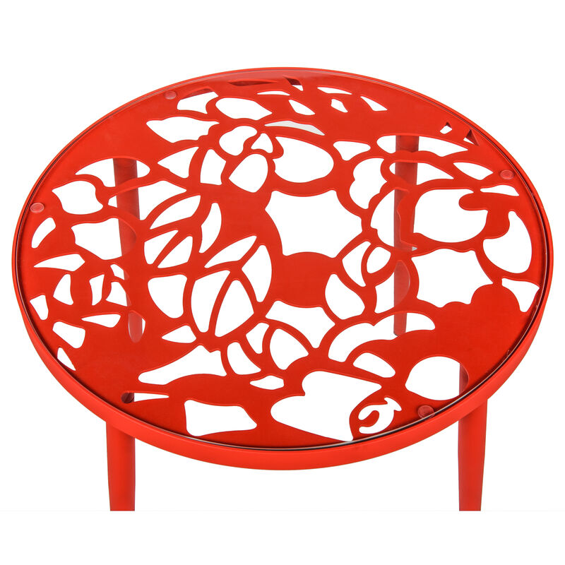 LeisureMod Devon Tree Design Glass Top Aluminum Base Outdoor End Table