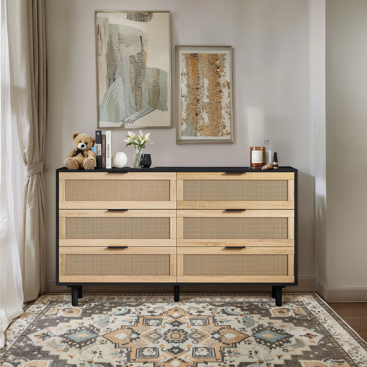 Bamixt 6-Drawers Rattan Dresser