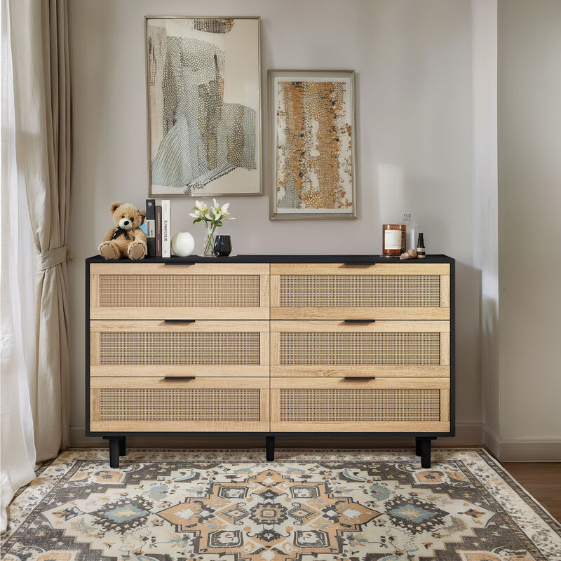 Bamixt 6-Drawers Rattan Dresser image number 1