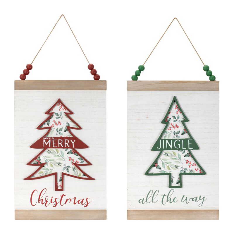 Set of 2 Wood Beaded Merry Christmas Banners for Mantel, Wall, or Shelf Decor
