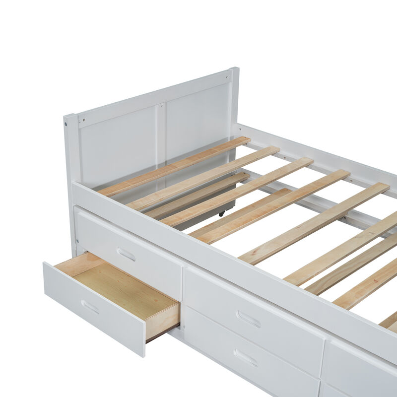 Merax Platform Bed with Desk and Storage Shelf
