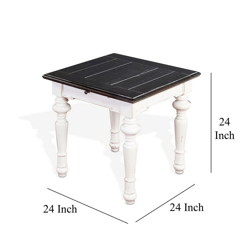 Kiyan End Table, 1 Drawer, Off White, Dark Brown Mahogany, 24 Inch