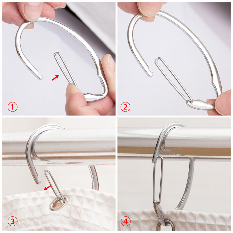 12-Piece Proof Zinc Shower Curtain Hooks with Clasp Closure image number 8