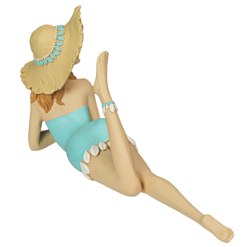 Retro Lounging Beauty Beach Girl Teal Swimsuit Resin Figurine Home Decor image number 4