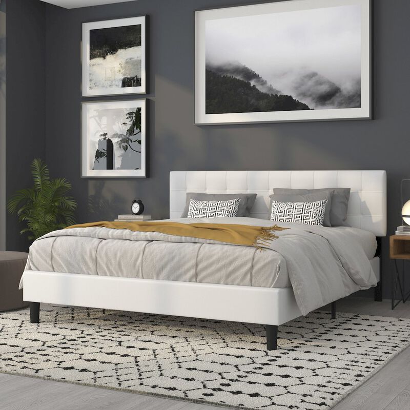 Flash Furniture Tufted Upholstered King Size Headboard in White Fabric image number 9