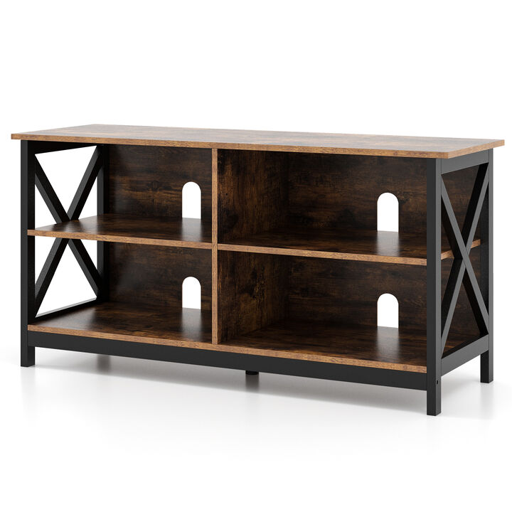 Wooden TV Stand Entertainment for TVs up to 55 Inch with X-Shaped Frame