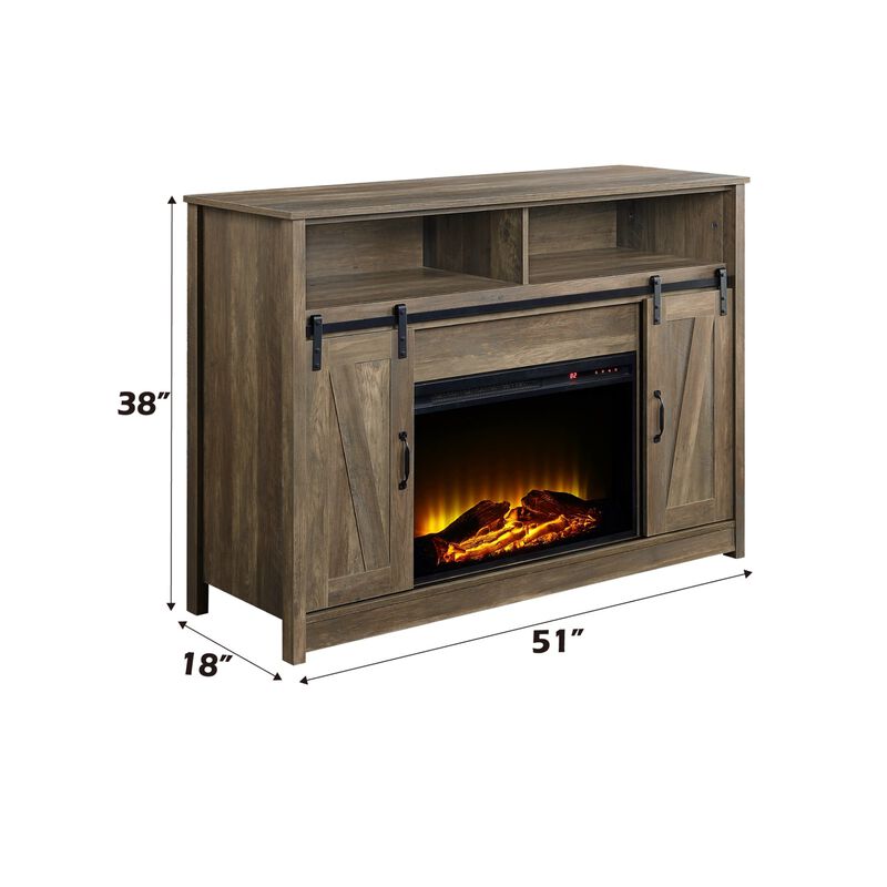 Rustic Oak Finish Fireplace with Shelf Storage image number 4