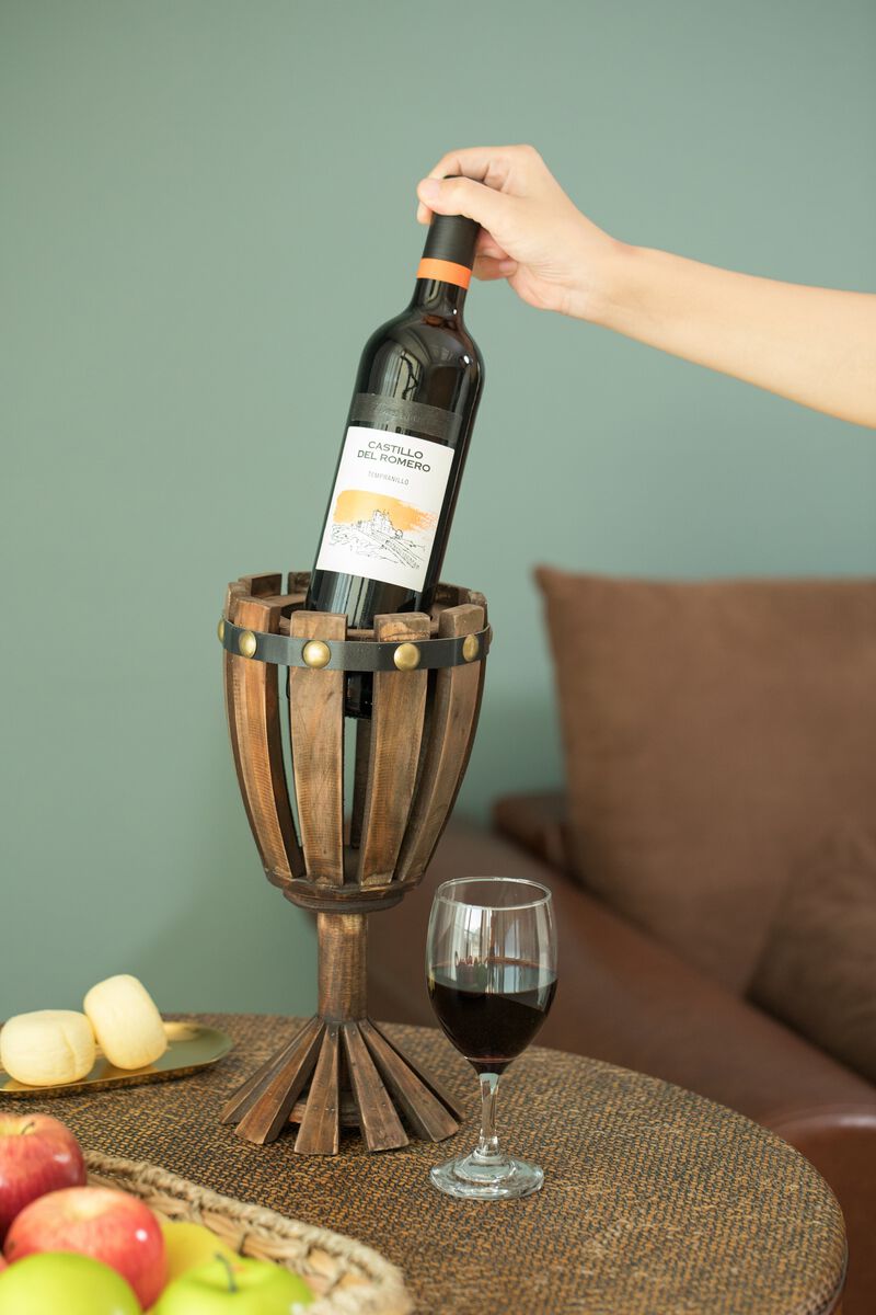Wooden Wine Goblet Shaped Vintage Decorative Single Bottle Wine Holder