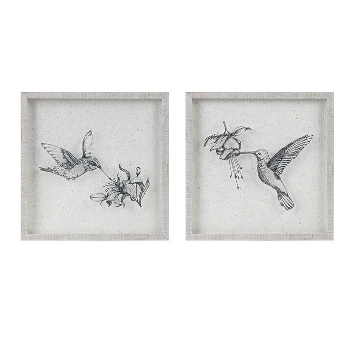 Gracie Mills Levy 2-Piece Hummingbird Distressed Framed Wall Art Set