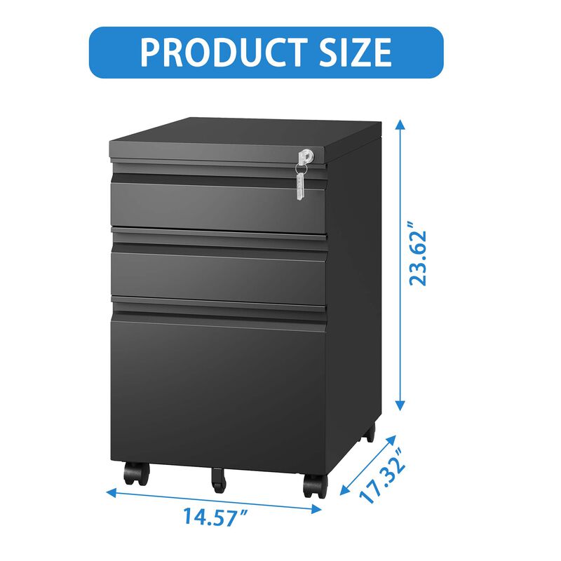 3 Drawer Mobile File Cabinet with Lock,Metal Filing Cabinets for Home Office Organizer Letters/Legal/A4,Fully Assembled image number 2