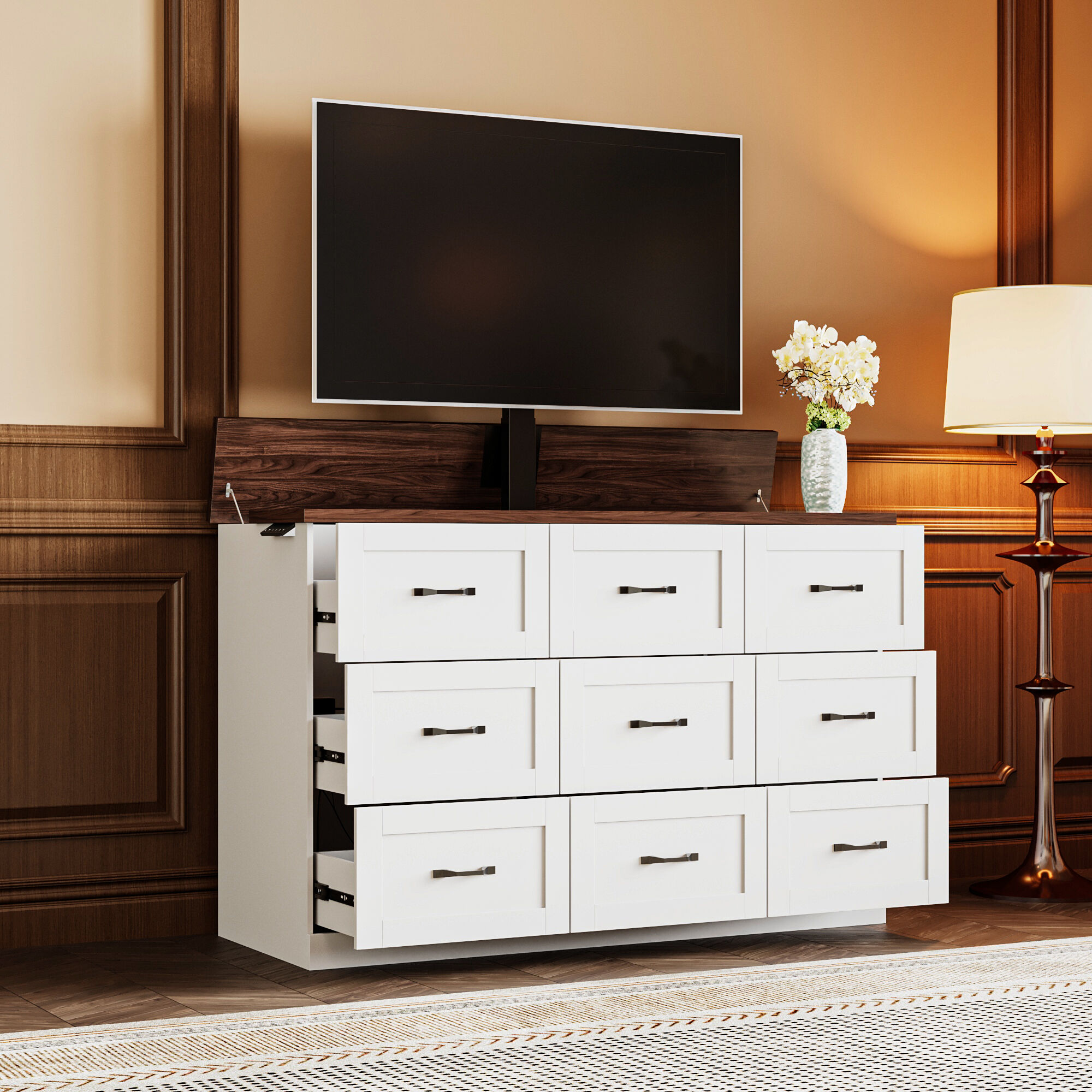 FUFU&GAGA Modern Lift-Up TV Stand for TVs up to 55 Inches with 9