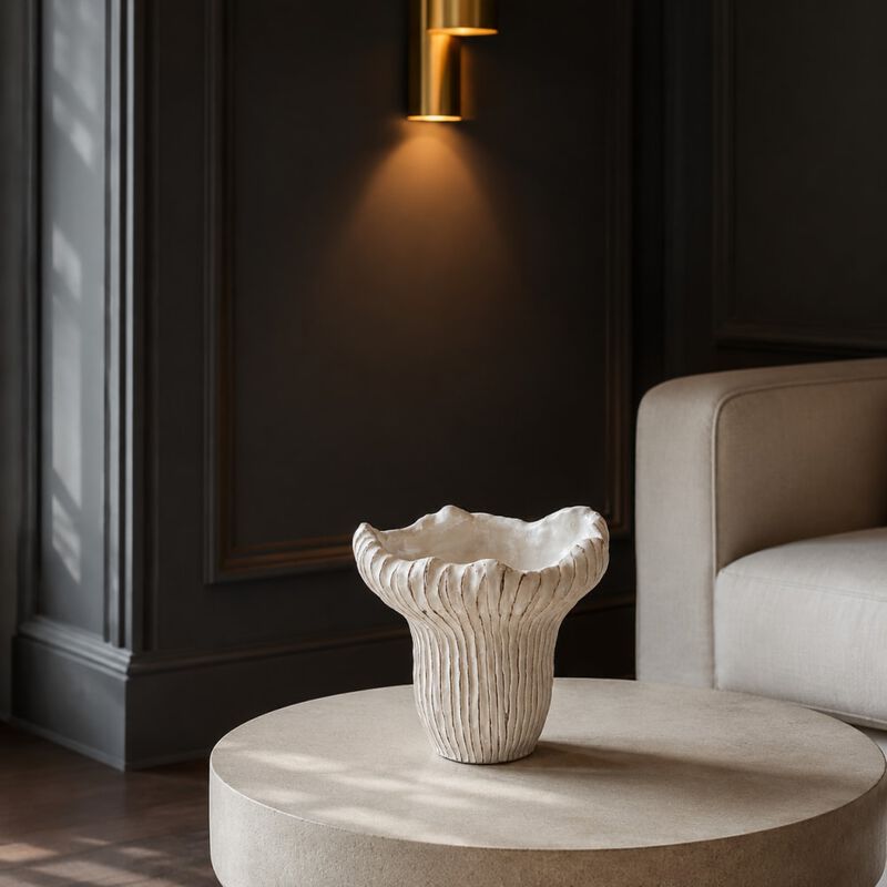 WOW PIONEER 9.3x9x8.7" Sand and Cement Coral Planter with Textured Beige Finish image number 3