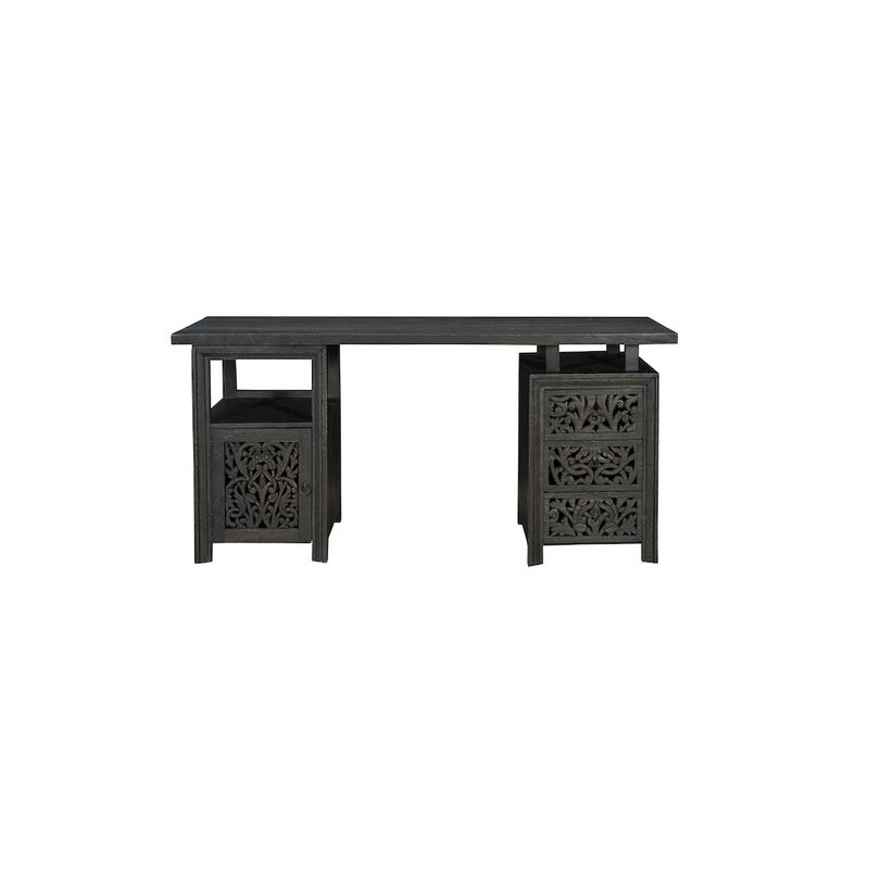 Taran Designs Calista 3-drawer 1-door Floral Carved Solid Wood Desk