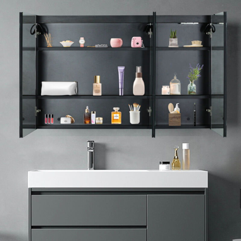 Modern Bathroom Wall Cabinet with Three-Color LED Light and Dual Power Plugs