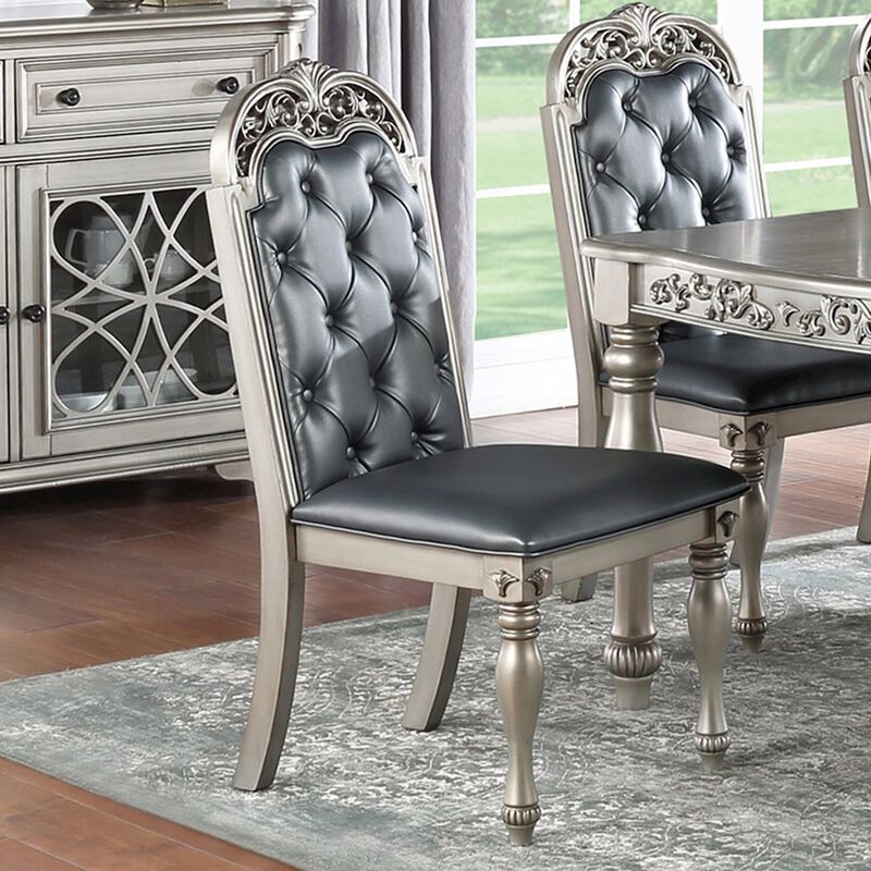 Simple Relax Set of 2 PU Dining Chair in Dark Grey and Silver image number 1