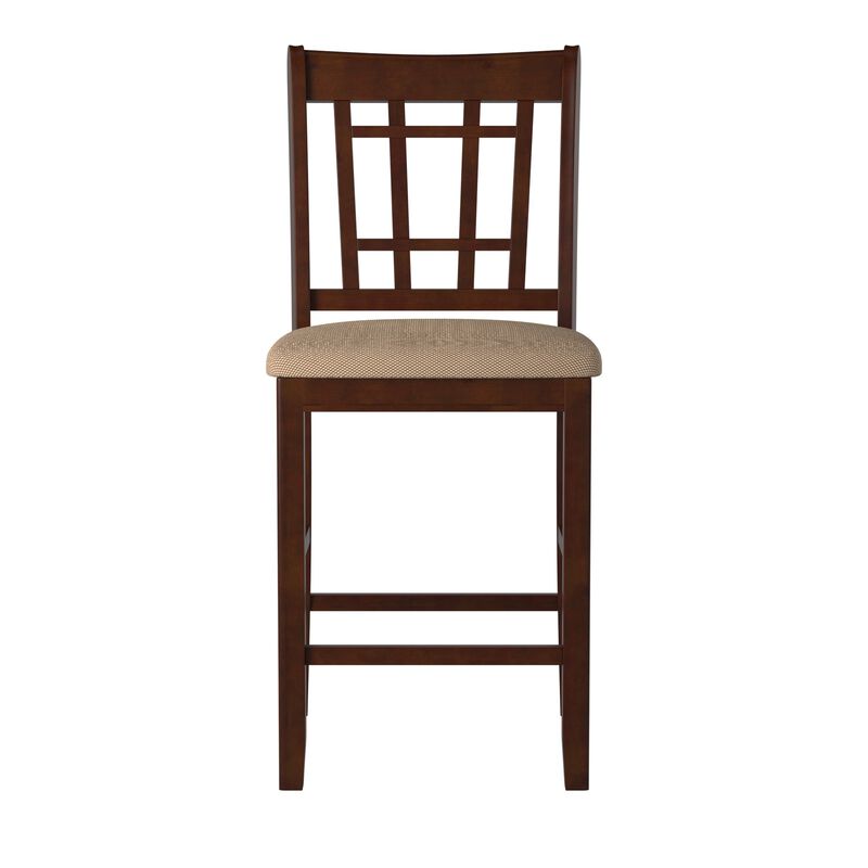 Wooden Counter Height Chair, Dark Brown & Cream, Set of 2