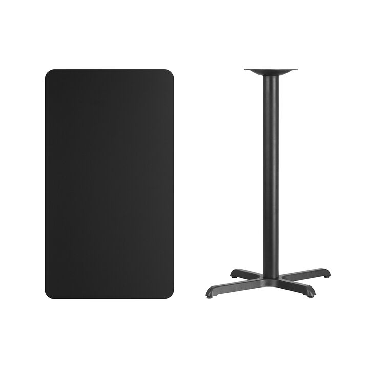 Flash Furniture 24'' x 42'' Rectangular Black Laminate Table Top with 23.5'' x 29.5'' Bar Height Table Base
