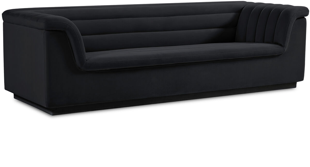 Meridian Furniture Cascade Black Velvet Fabric Sofa