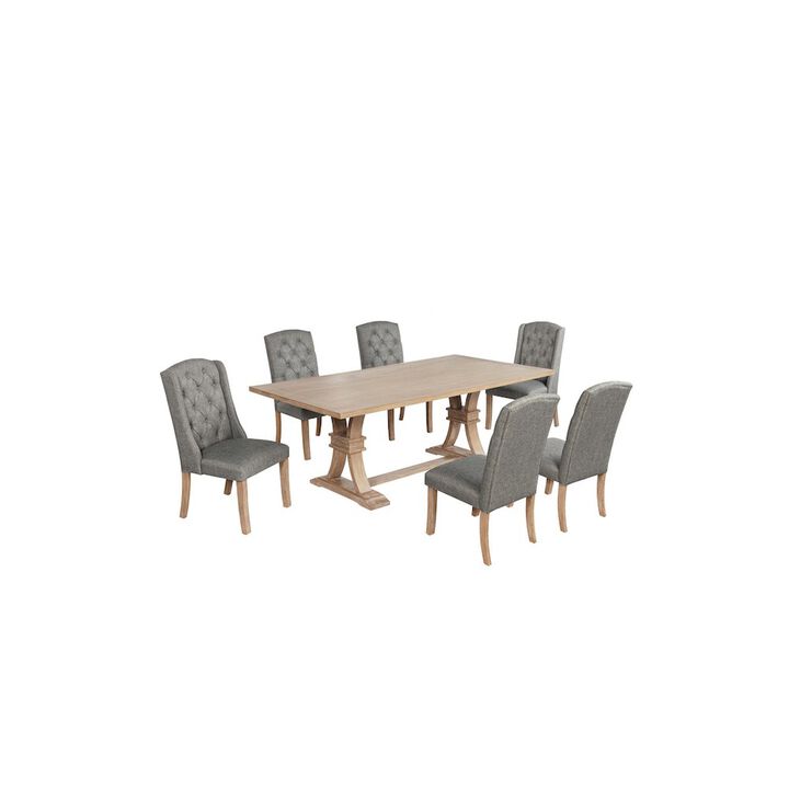 Best Quality Furniture 7 Piece Traditional Dining Table With Dark Grey Side Chairs