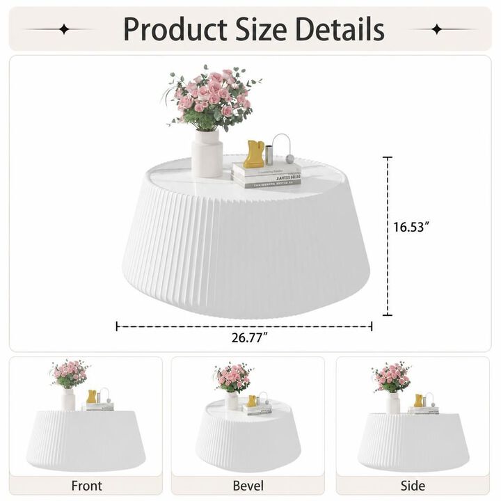 GOODSILO Round Cup Shape Sintered Stone Top Modern Coffee Table for Living Room, Bedroom and Office as Side or Bedside Accent