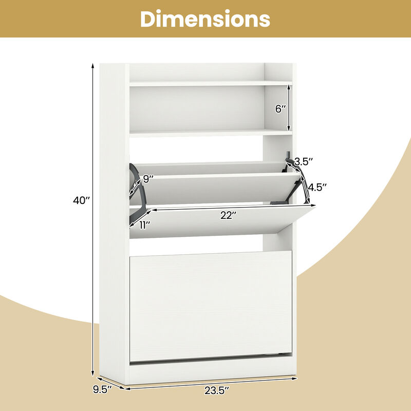 Hidden Shoe Rack Cabinet with 2 Flip Drawers and Customizable Shelving-White image number 2