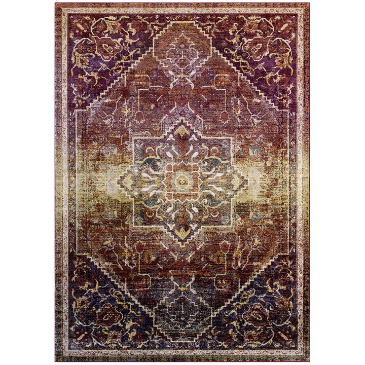 Modway Success Kaede Transitional Distressed Floral Vintage Medallion 8x10 Area Rug in Multicolored