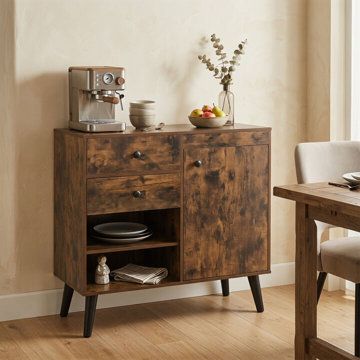 Modern Sideboard Storage Cabinet with 2 Drawers and Open Shelves