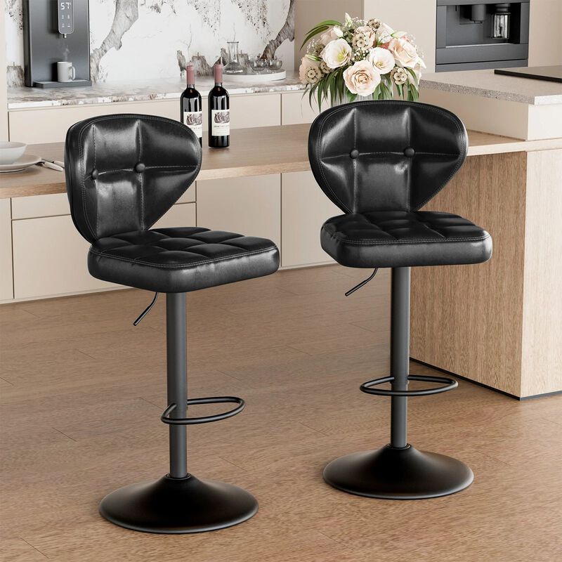 PU Leather Swivel Bar Stools Set of 2, Modern Hydraulic Adjustable Counter Height Stools, Steady Water Resistant Iron Frame 360&deg; Kitchen Island Chairs image number 2