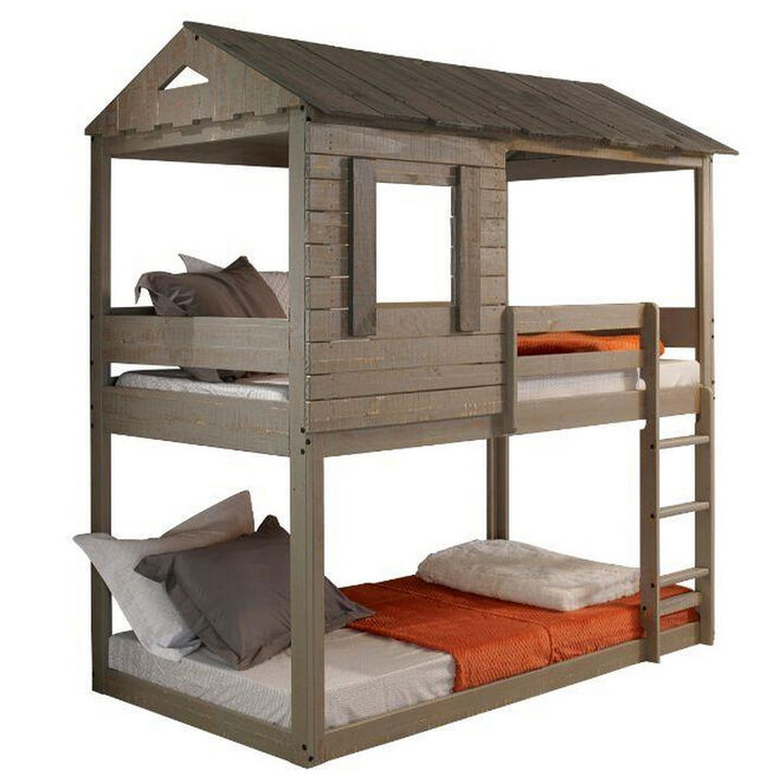 Twin Size Wooden Bunk Bed with House Design, Brown