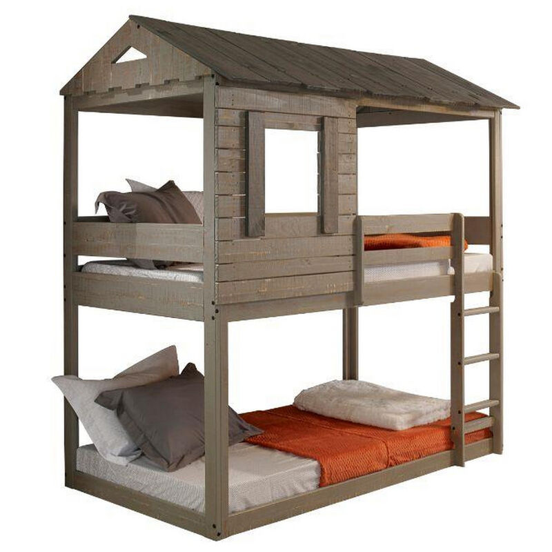 Twin Size Wooden Bunk Bed with House Design, Brown