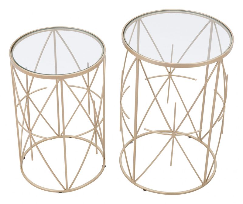 Homezia Set of Two Geometric Gold and Glass Side Tables