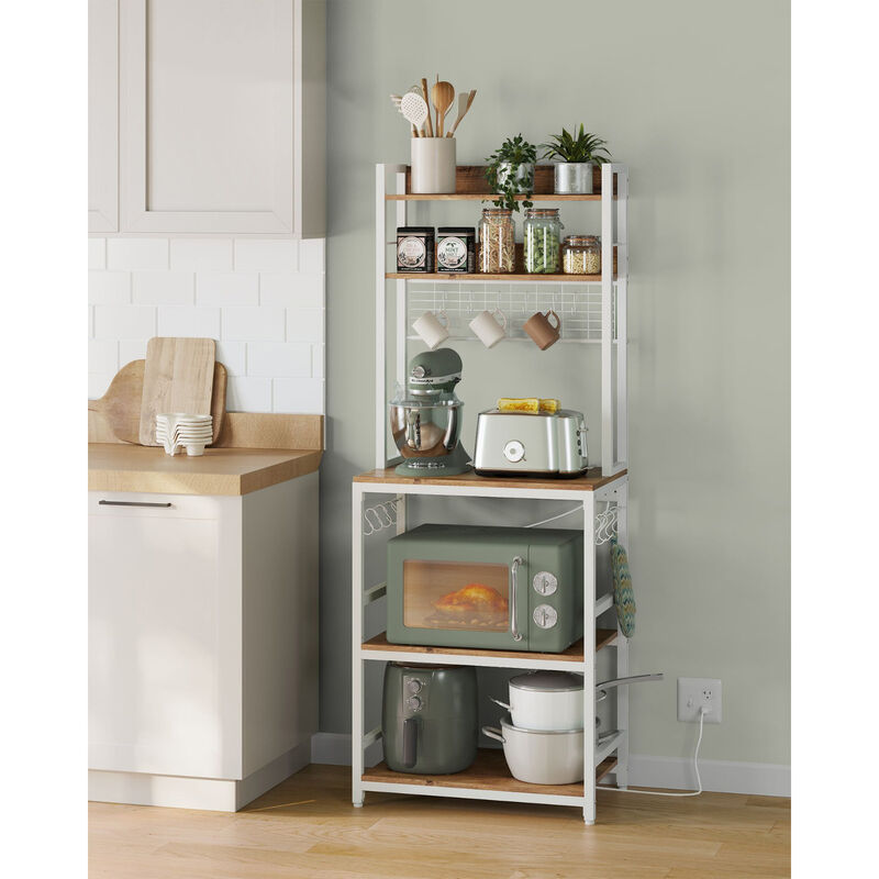 Bakers Rack with Hutch and Power Outlet for Kitchen Storage and Appliance Charging