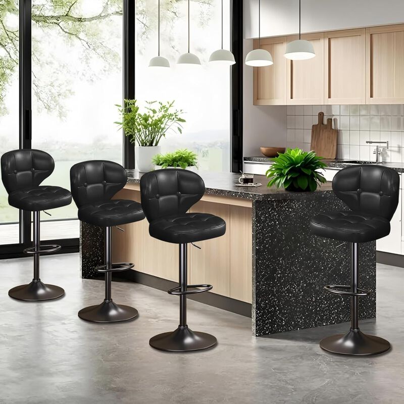 PU Leather Swivel Bar Stools Set of 2, Modern Hydraulic Adjustable Counter Height Stools, Steady Water Resistant Iron Frame 360&deg; Kitchen Island Chairs image number 3