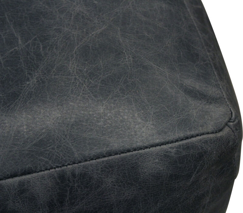 Hivvago 22 Inch Black Distressed Leather Pouf Ottoman