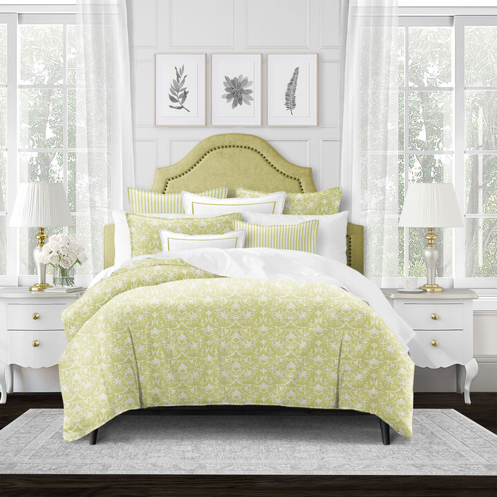 6ix Tailors Fine Linens Embroidery Lace Sulphur Yellow Comforter Set