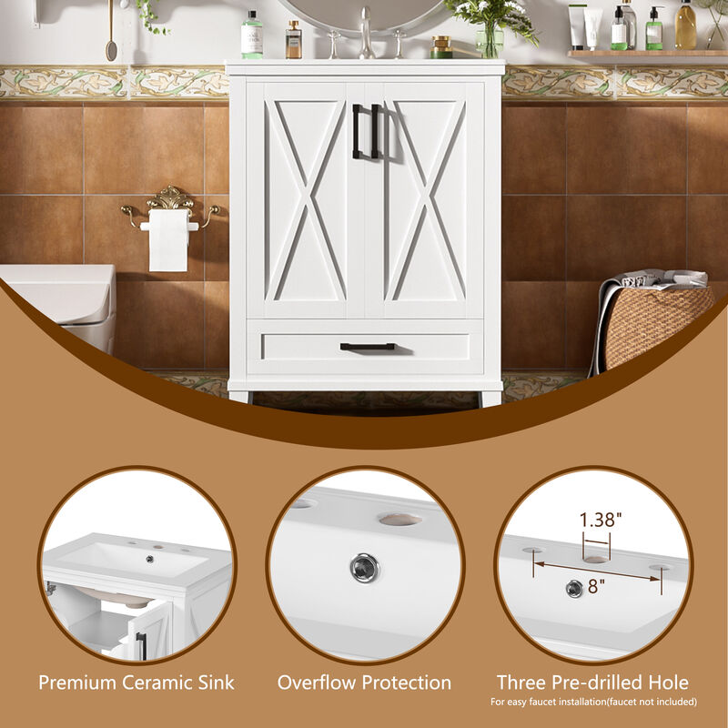 24-inch Modern Bathroom Vanity with Ceramic Sink