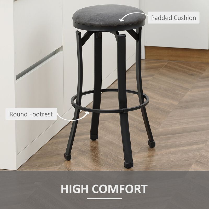 Bar Stools Set of 2, Vintage Barstools with Footrest, Microfiber Cloth Bar Chairs 29" Seat Height with Powder-coated Steel Legs, Dark Grey image number 5