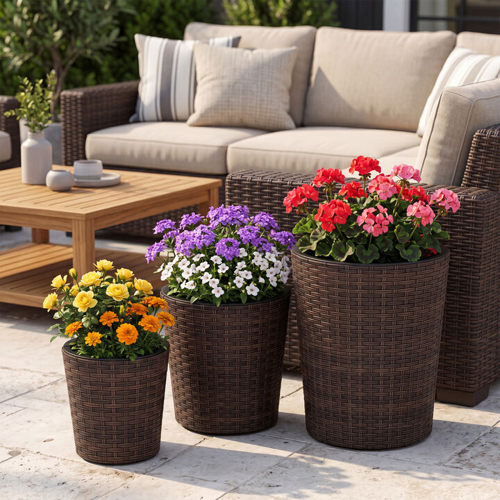 3 Pack Plastic Flower Pots with Saucers for Porch and Garden