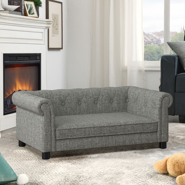 Modern Pet Sofa Linen Fabric Dog Bed for Small Medium Dogs Cats, Elevated Pet Furniture