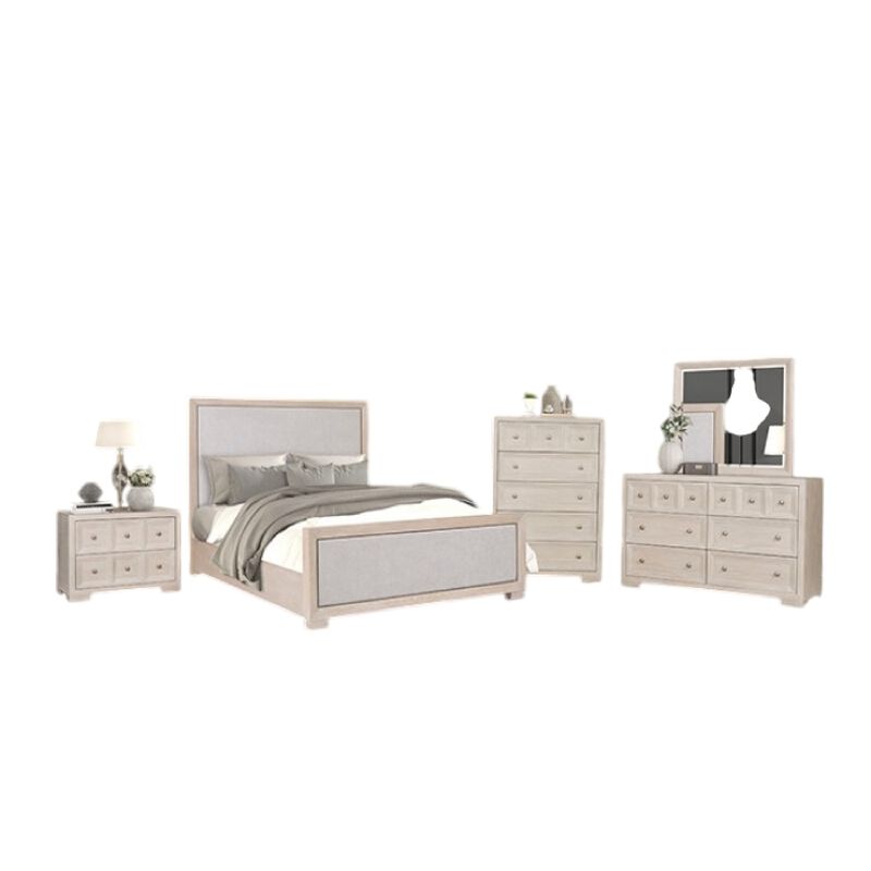 Kizie 5pc Queen Bedroom Set, Chest, XL Nightstand, Tawny Brown Gray