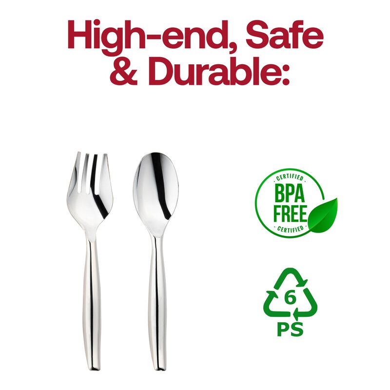Silver Plastic Serving Flatware Set (150 Pairs) image number 4